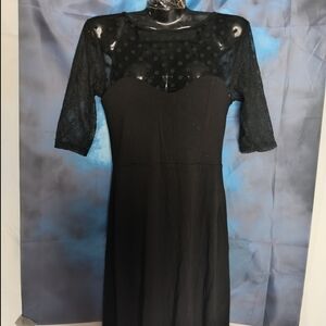 Victoria's Secret Black Lace & Polka Dot Midi Dress with Sheer Yoke
